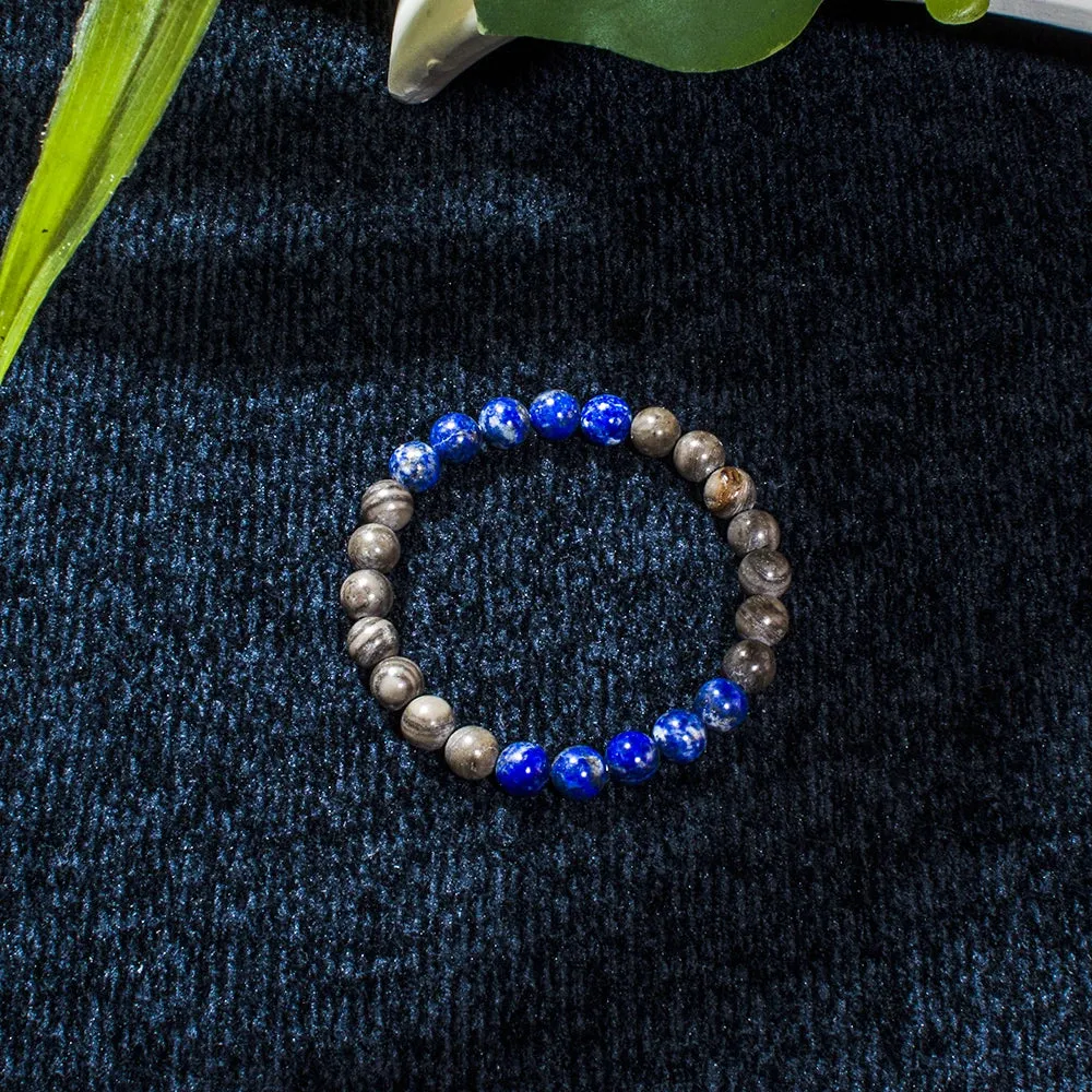 8mm Natural Lapis Lazuli Wood Grain Stone Beads 108 Mala Prayer Necklace Meditation
