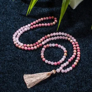 8mm Rose Quartz Rhodochrosite Beads 108 Mala Necklace Meditation Yoga Pray Japamala Jewelry for Women