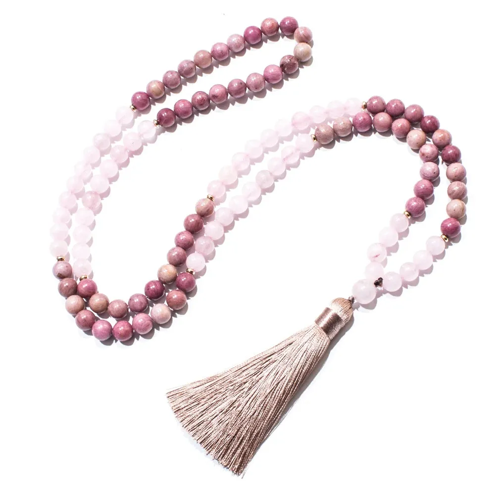 8mm Rose Quartz Rhodochrosite Beads 108 Mala Necklace Meditation Yoga Pray Japamala Jewelry for Women