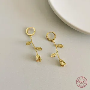 925 Sterling Silver European Simple Rose Earrings Women Classic