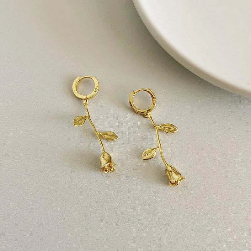 925 Sterling Silver European Simple Rose Earrings Women Classic