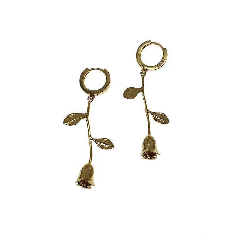 925 Sterling Silver European Simple Rose Earrings Women Classic