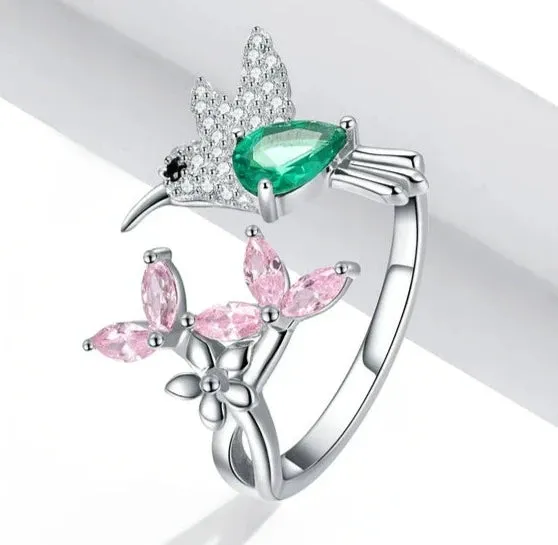 925 Sterling Silver Hummingbird Open Ring