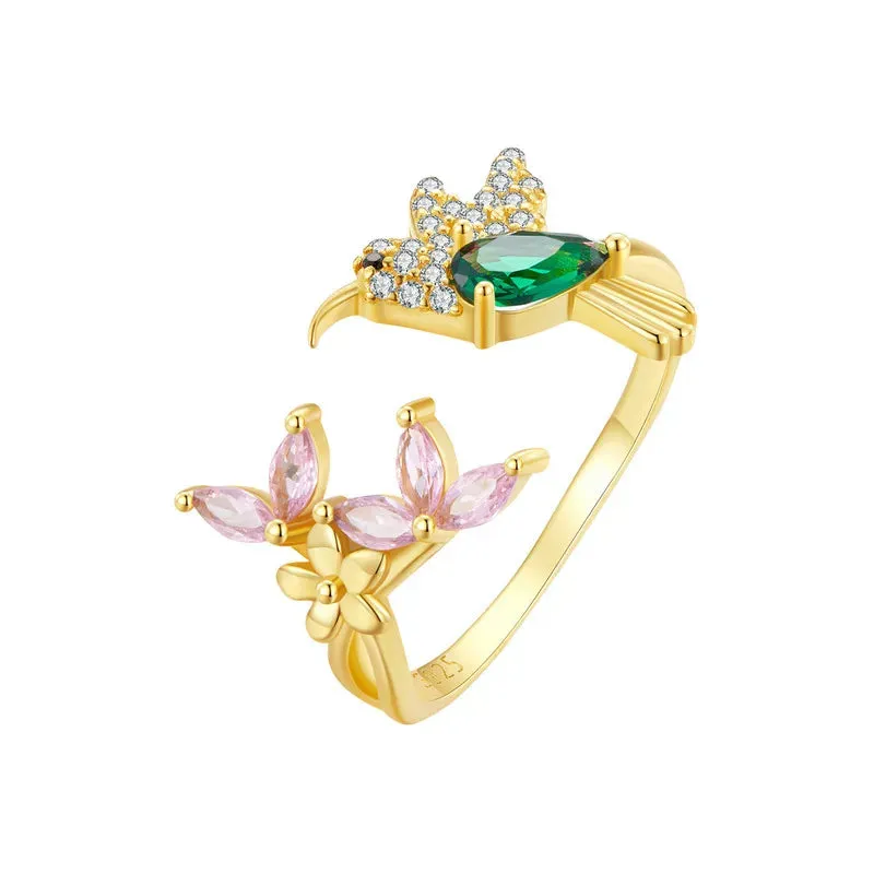 925 Sterling Silver Hummingbird Open Ring