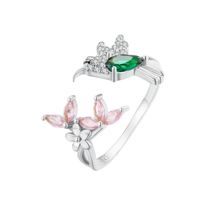 925 Sterling Silver Hummingbird Open Ring