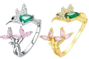925 Sterling Silver Hummingbird Open Ring