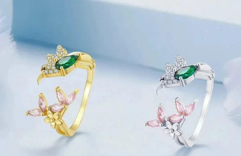 925 Sterling Silver Hummingbird Open Ring