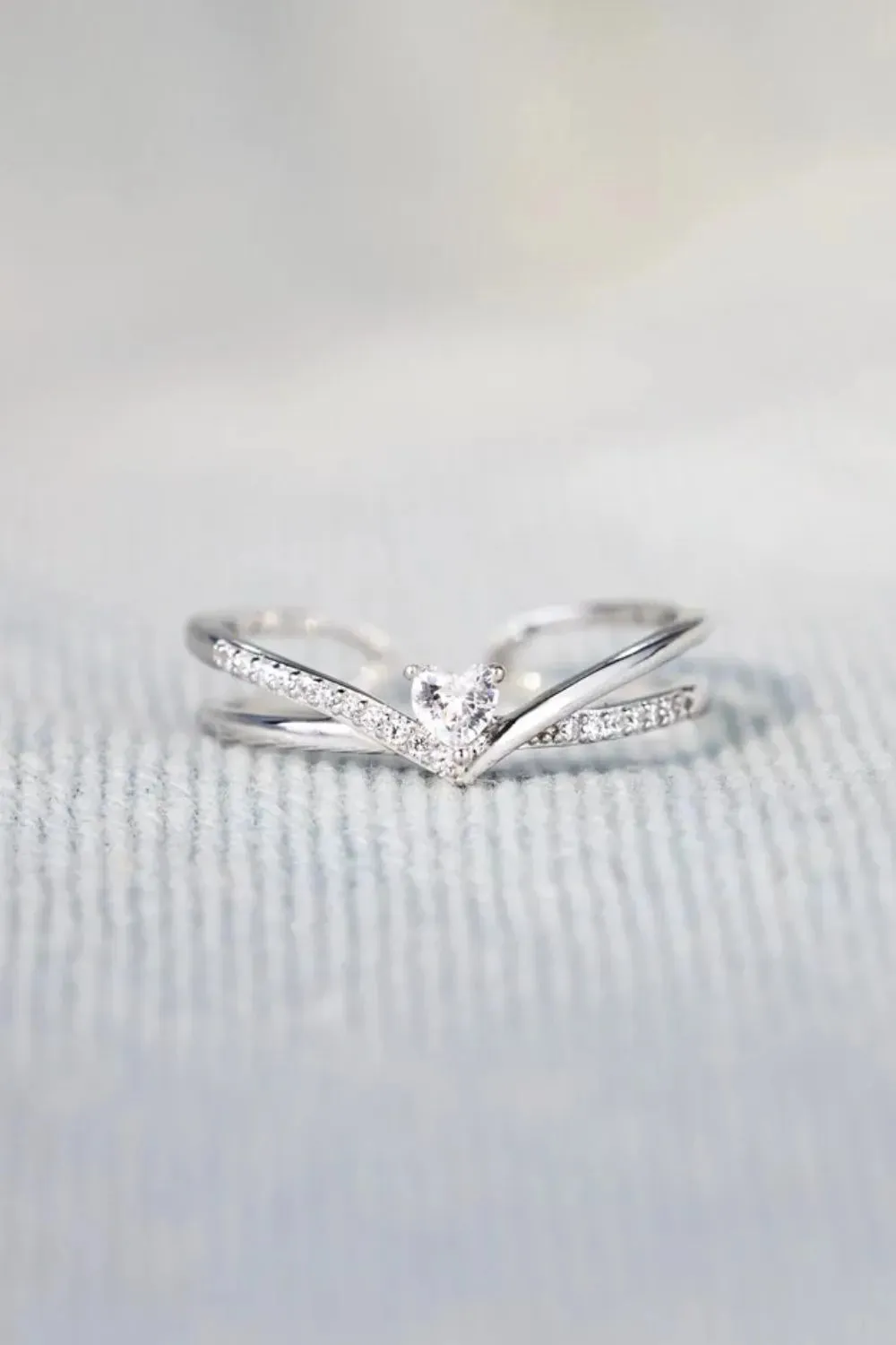 925 Sterling silver Inlaid Zircon Heart Open Ring