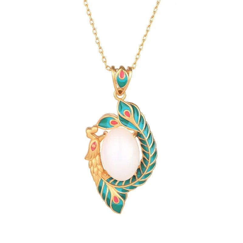 Ancient gold craft enamel craft green enamel phoenix necklace