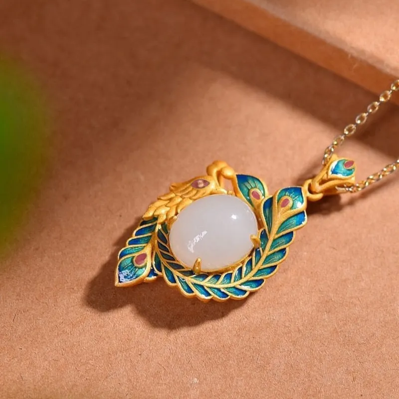 Ancient gold craft enamel craft green enamel phoenix necklace