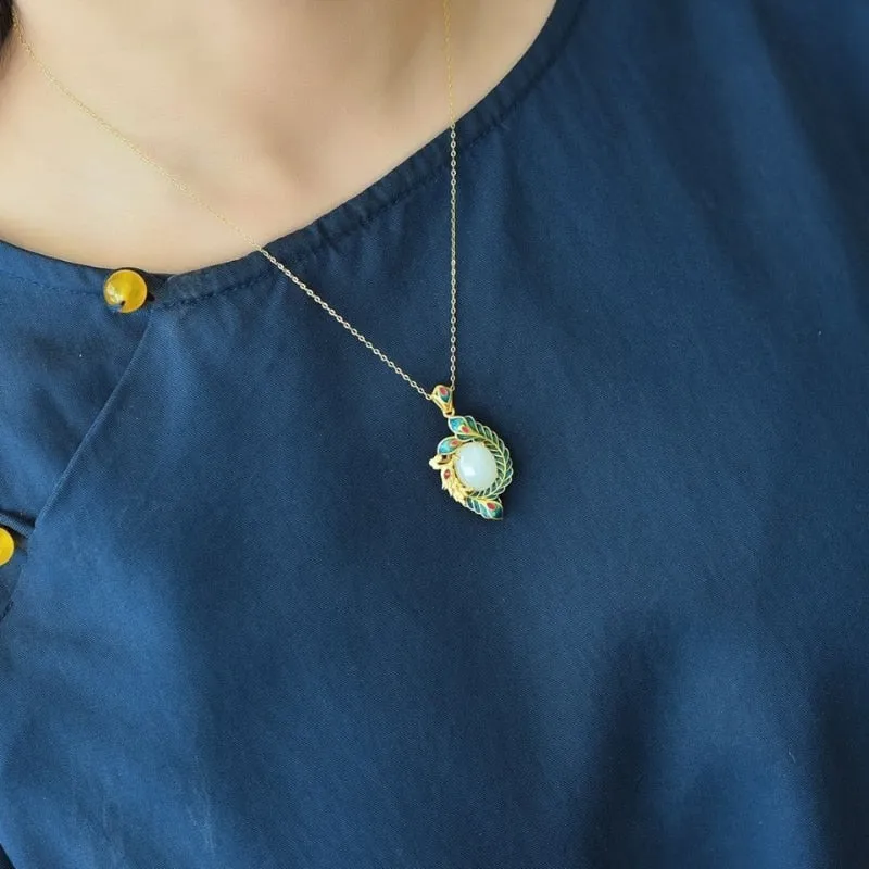 Ancient gold craft enamel craft green enamel phoenix necklace