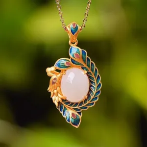 Ancient gold craft enamel craft green enamel phoenix necklace