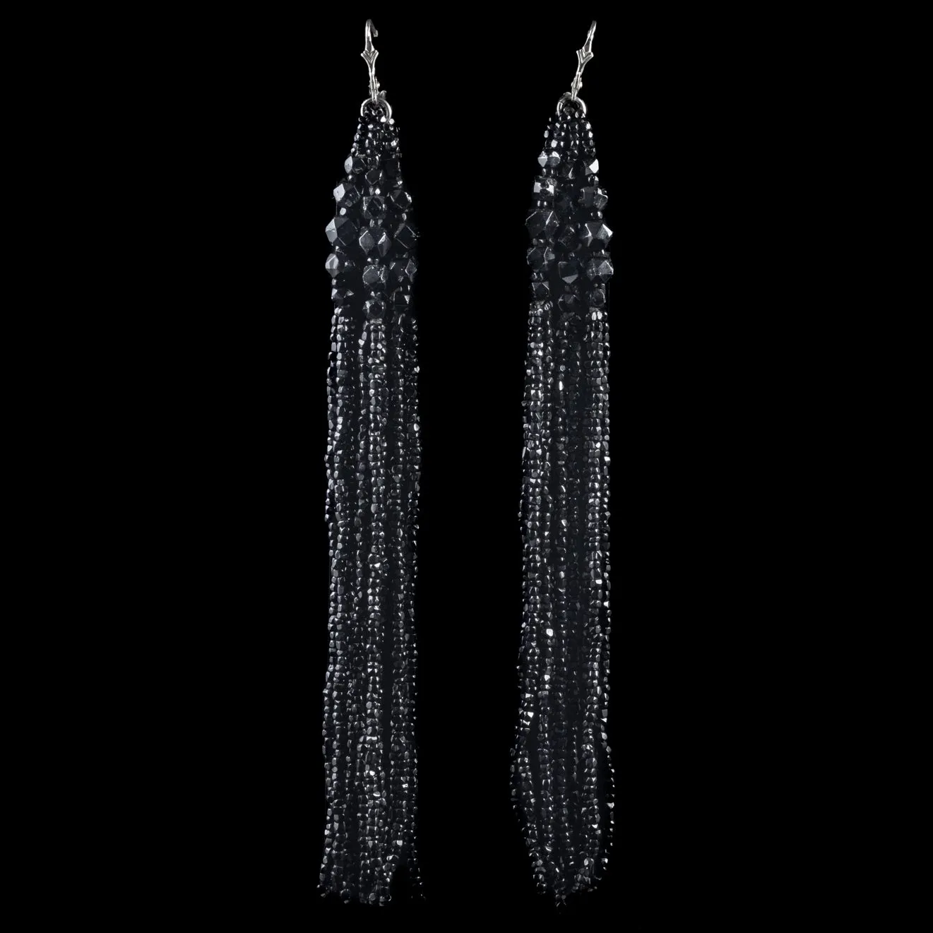 Art Deco Tassel Drop Earrings Whitby Jet Silver Circa 1920