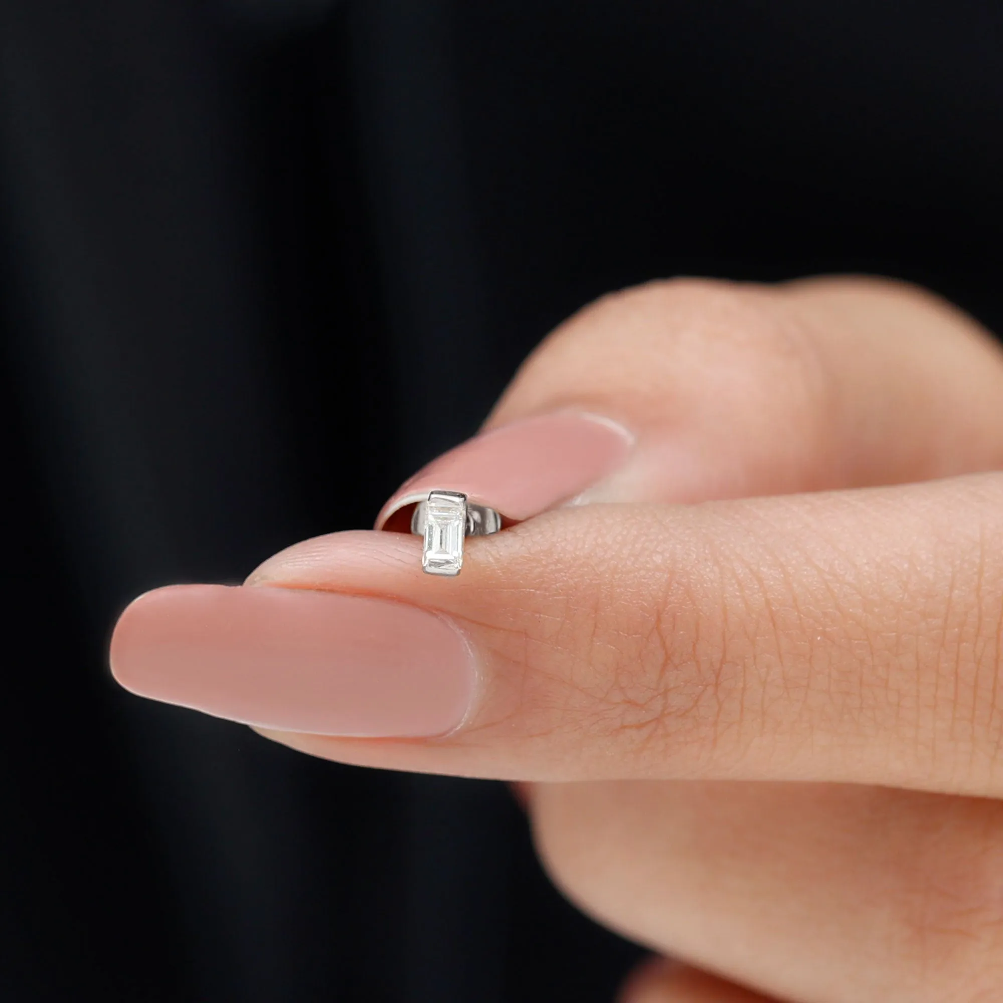 Baguette Moissanite Tragus Earring in Bar Setting