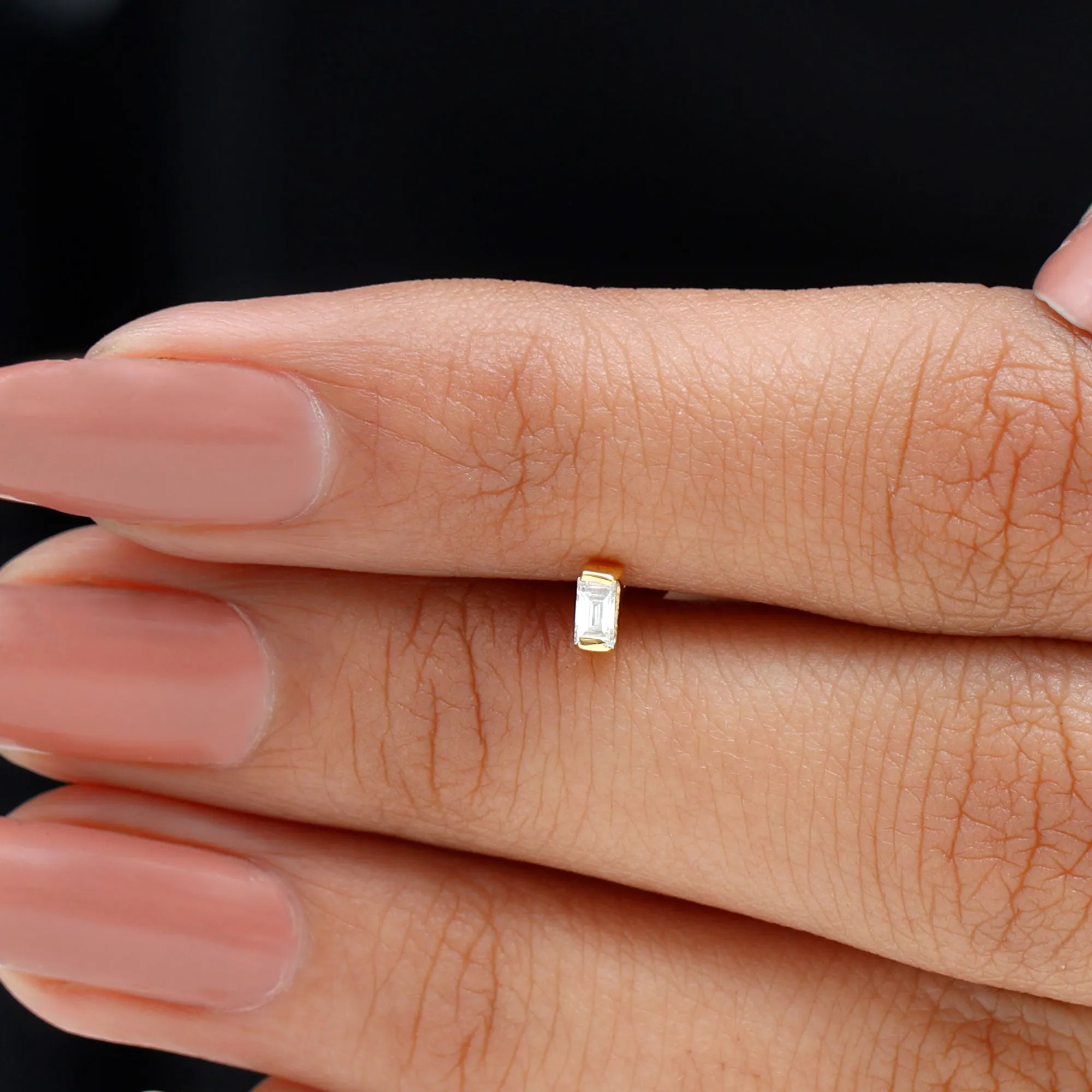 Baguette Moissanite Tragus Earring in Bar Setting
