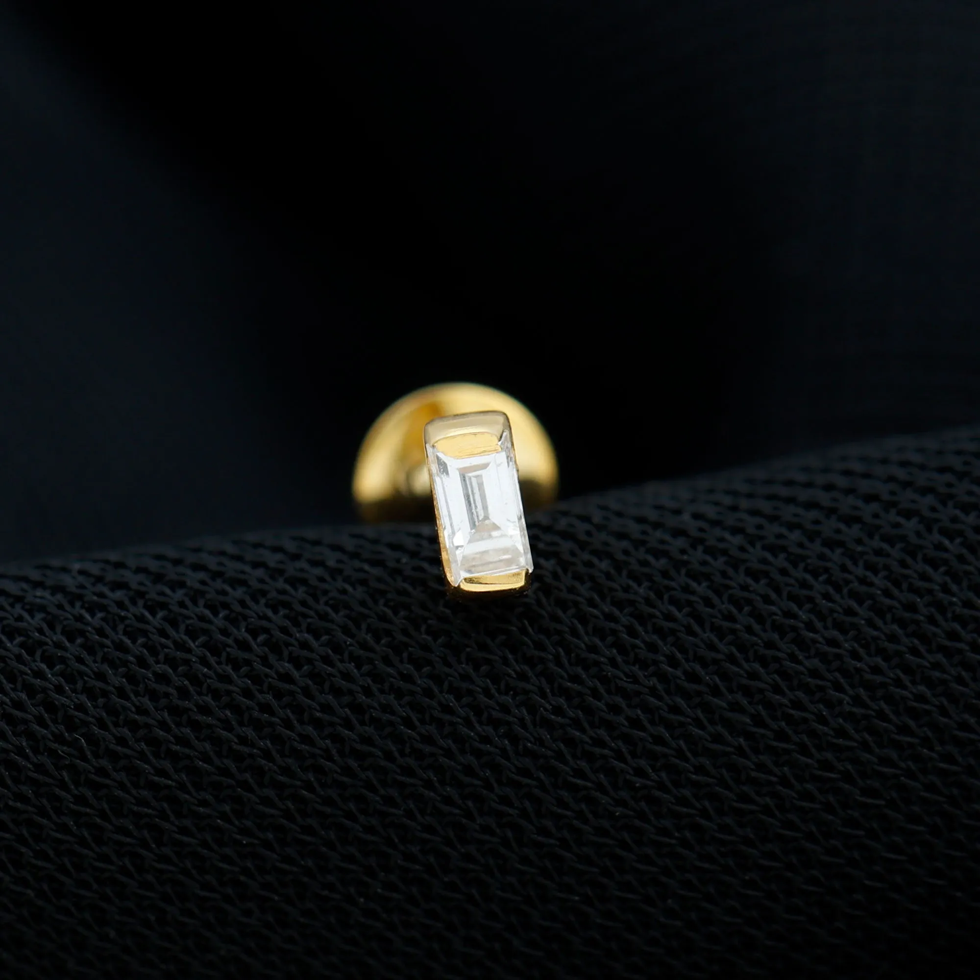 Baguette Moissanite Tragus Earring in Bar Setting