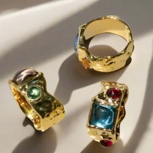 Baroque Bliss Gold-Plated Crystal Rings