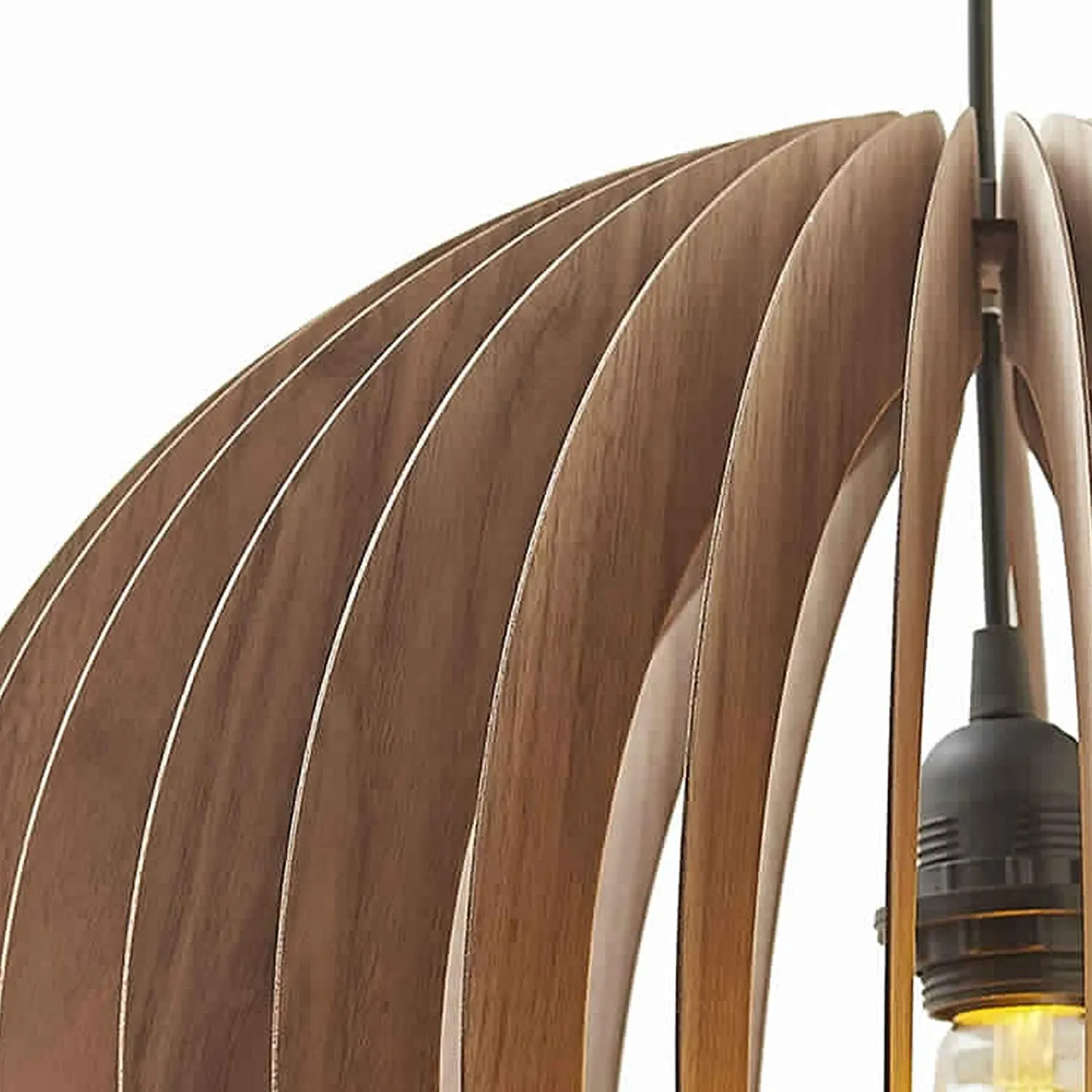 Benzara 60 Watt Caged Dome Shape Wooden Ceiling Pendant, Walnut Brown