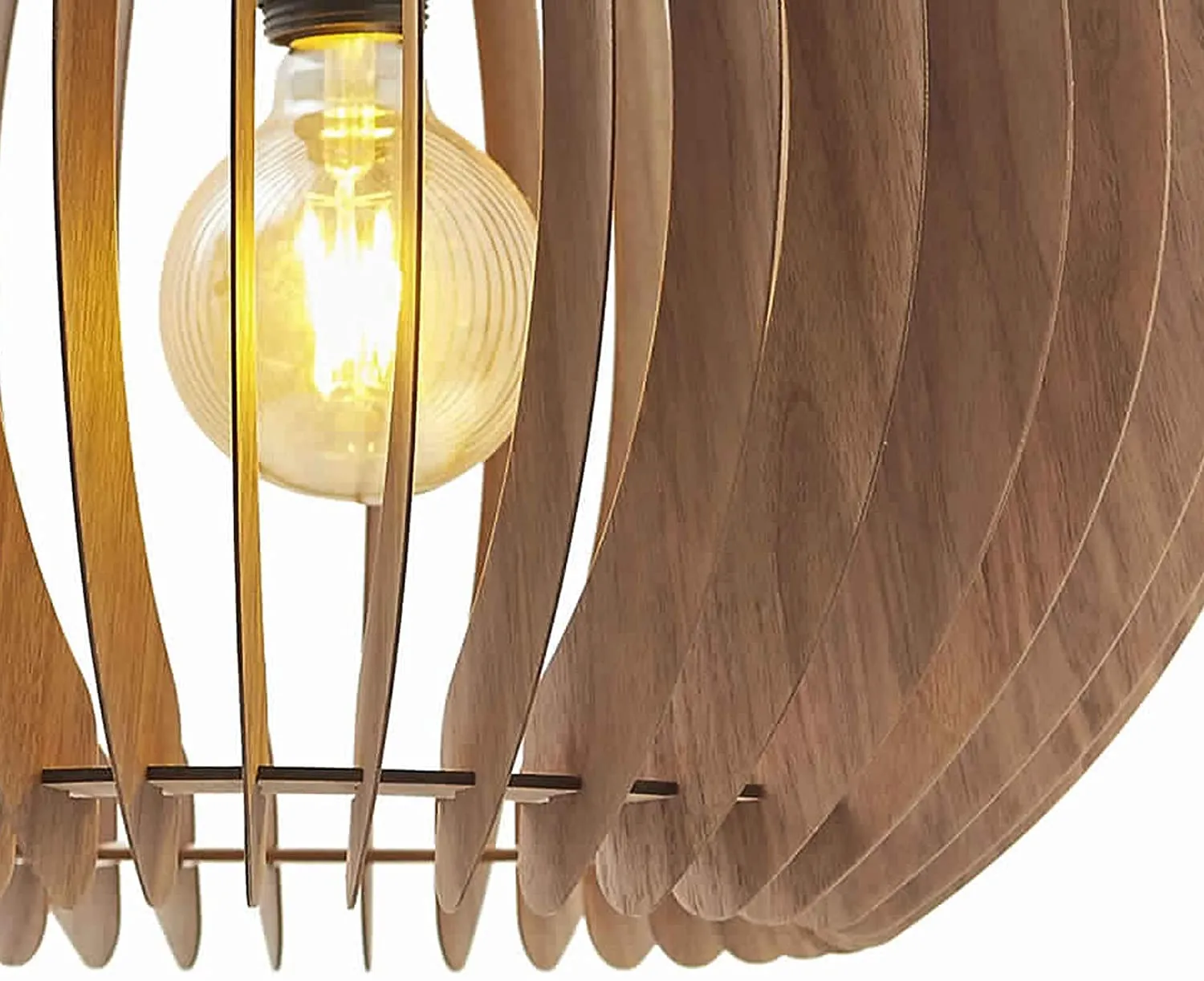 Benzara 60 Watt Caged Dome Shape Wooden Ceiling Pendant, Walnut Brown