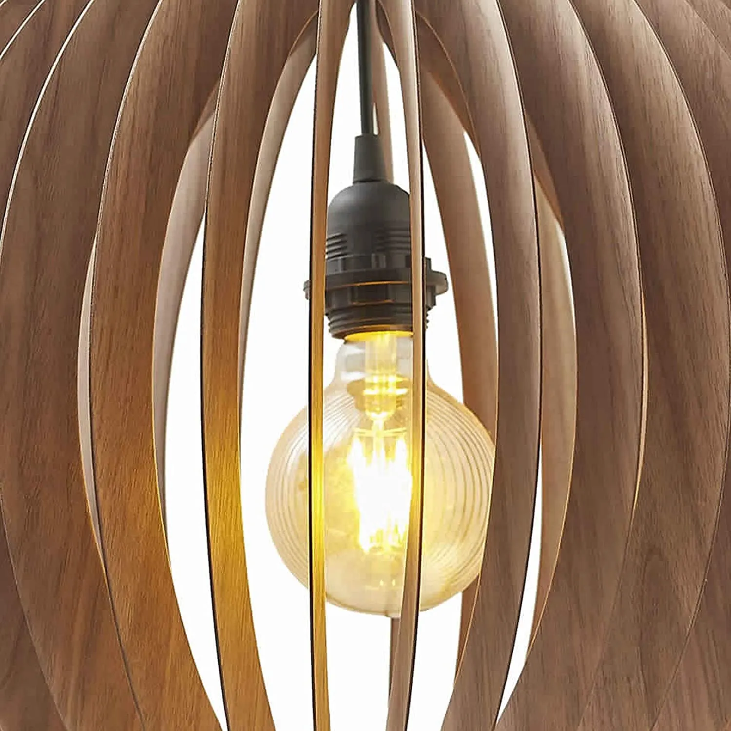 Benzara 60 Watt Caged Dome Shape Wooden Ceiling Pendant, Walnut Brown