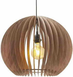 Benzara 60 Watt Caged Dome Shape Wooden Ceiling Pendant, Walnut Brown