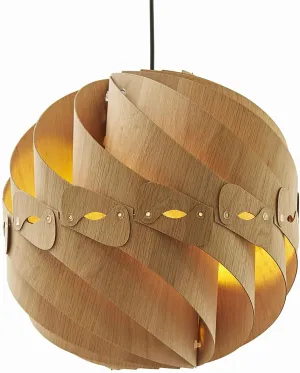 Benzara 60 Watt Swirl Design Wooden Ceiling Pendant, Oak Brown