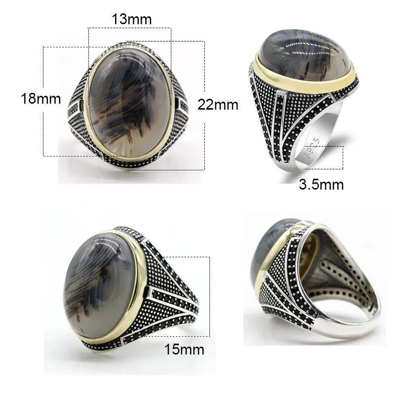 Big Natural Agate Stone 925 Sterling Silver Vintage Ring