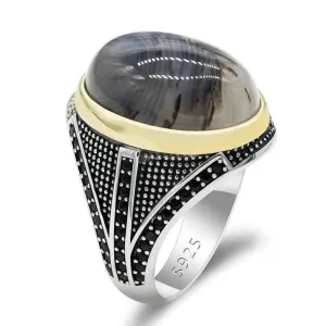 Big Natural Agate Stone 925 Sterling Silver Vintage Ring