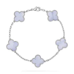 [BIJOUX]CLOVER  5 MOTIF PURPLE CHALCEDONY BRACELET SILVER