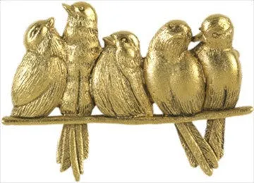 Birds Five Sitting on Perch Brooch Pin by Giacomelli 1.75W