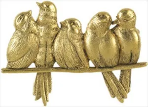 Birds Five Sitting on Perch Brooch Pin by Giacomelli 1.75W