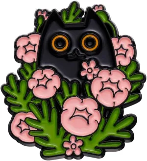 Black Cats in Plants Enamel Pins and Potted Plant Brooches