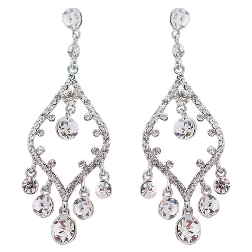 Bridal Wedding Jewelry Crystal Rhinestone Open Chandelier Dangle Earrings Silver