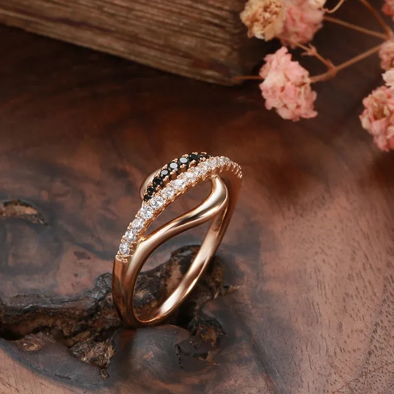 Brilliant Micro Inlay Black White AAA  CZ Diamonds Fashion 14K Rolled Rose Gold  Rings - Personality Gothic Jewelry
