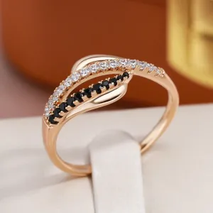Brilliant Micro Inlay Black White AAA  CZ Diamonds Fashion 14K Rolled Rose Gold  Rings - Personality Gothic Jewelry