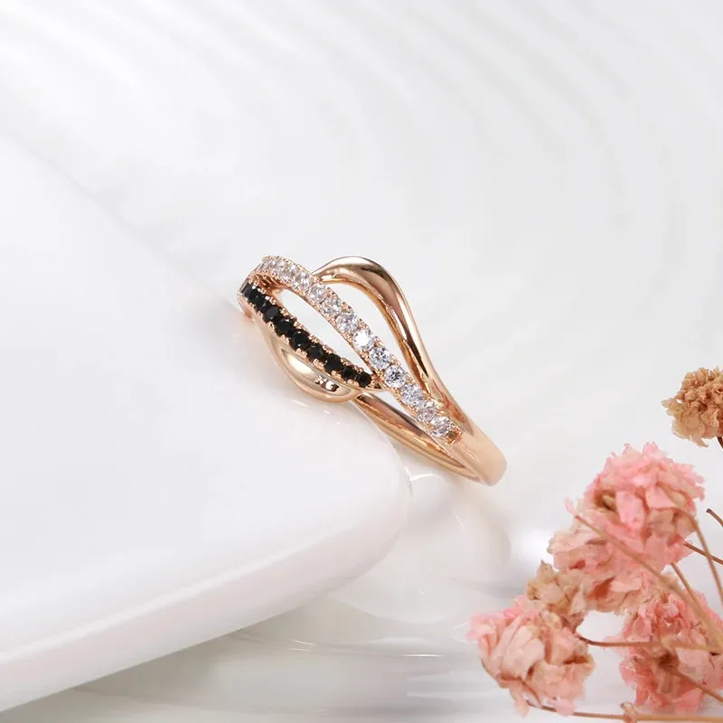 Brilliant Micro Inlay Black White AAA  CZ Diamonds Fashion 14K Rolled Rose Gold  Rings - Personality Gothic Jewelry