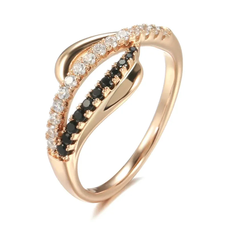 Brilliant Micro Inlay Black White AAA  CZ Diamonds Fashion 14K Rolled Rose Gold  Rings - Personality Gothic Jewelry