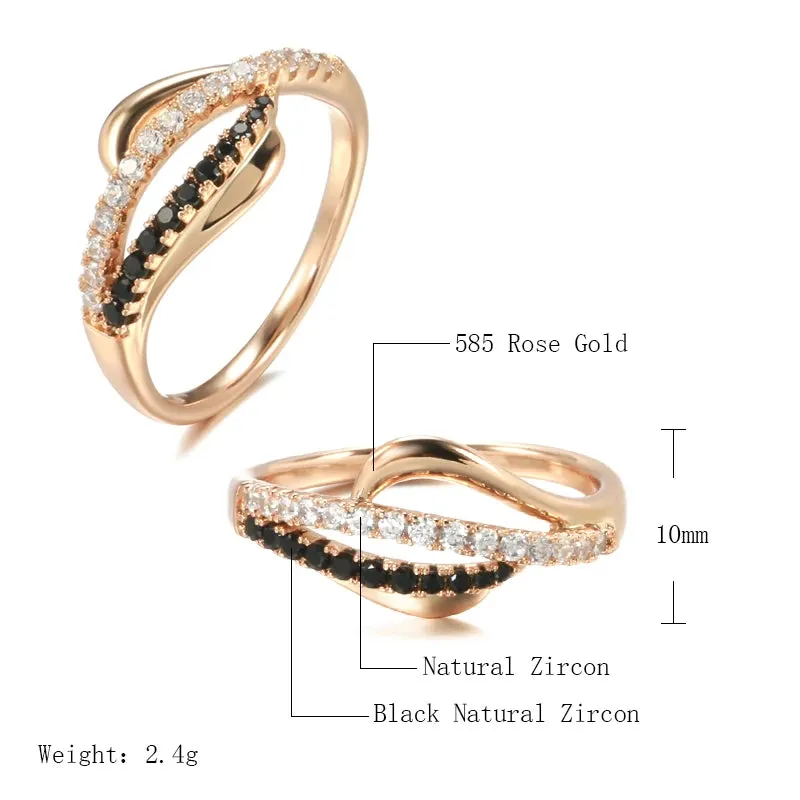 Brilliant Micro Inlay Black White AAA  CZ Diamonds Fashion 14K Rolled Rose Gold  Rings - Personality Gothic Jewelry
