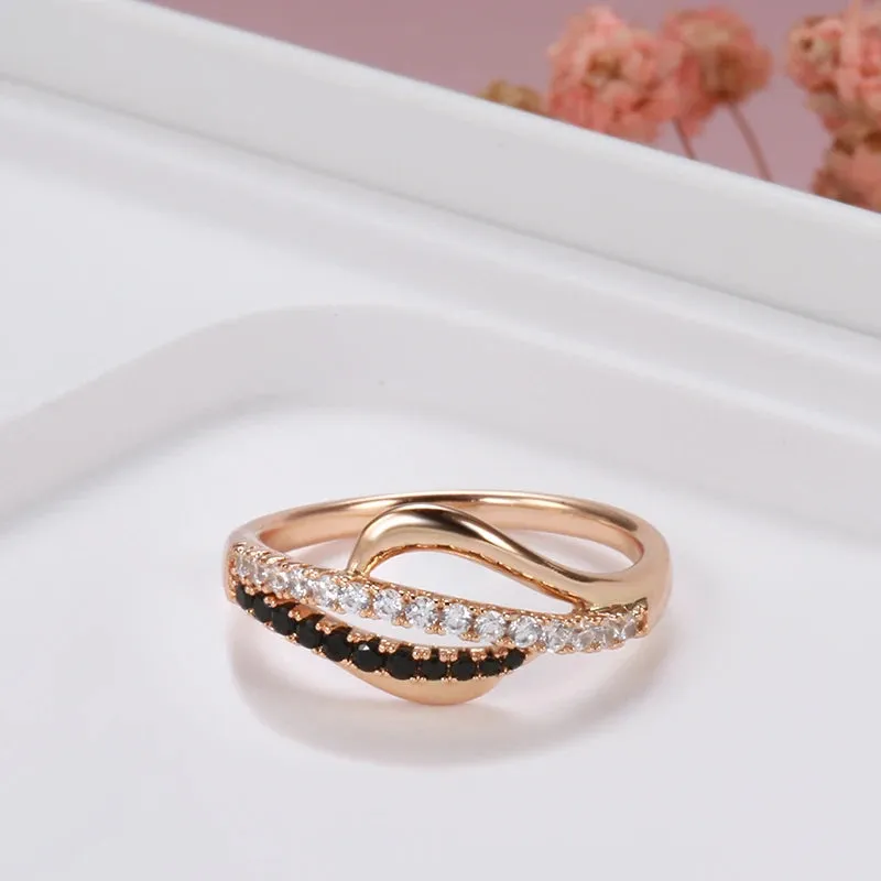 Brilliant Micro Inlay Black White AAA  CZ Diamonds Fashion 14K Rolled Rose Gold  Rings - Personality Gothic Jewelry