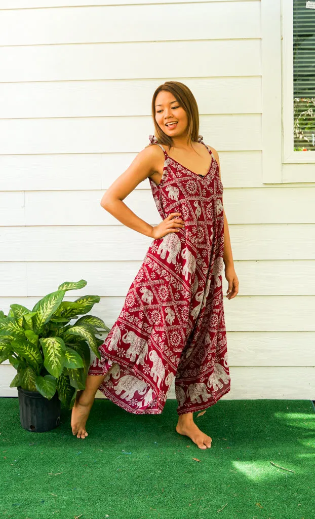 Burgundy Orchid Elephant Boho Jumpsuit