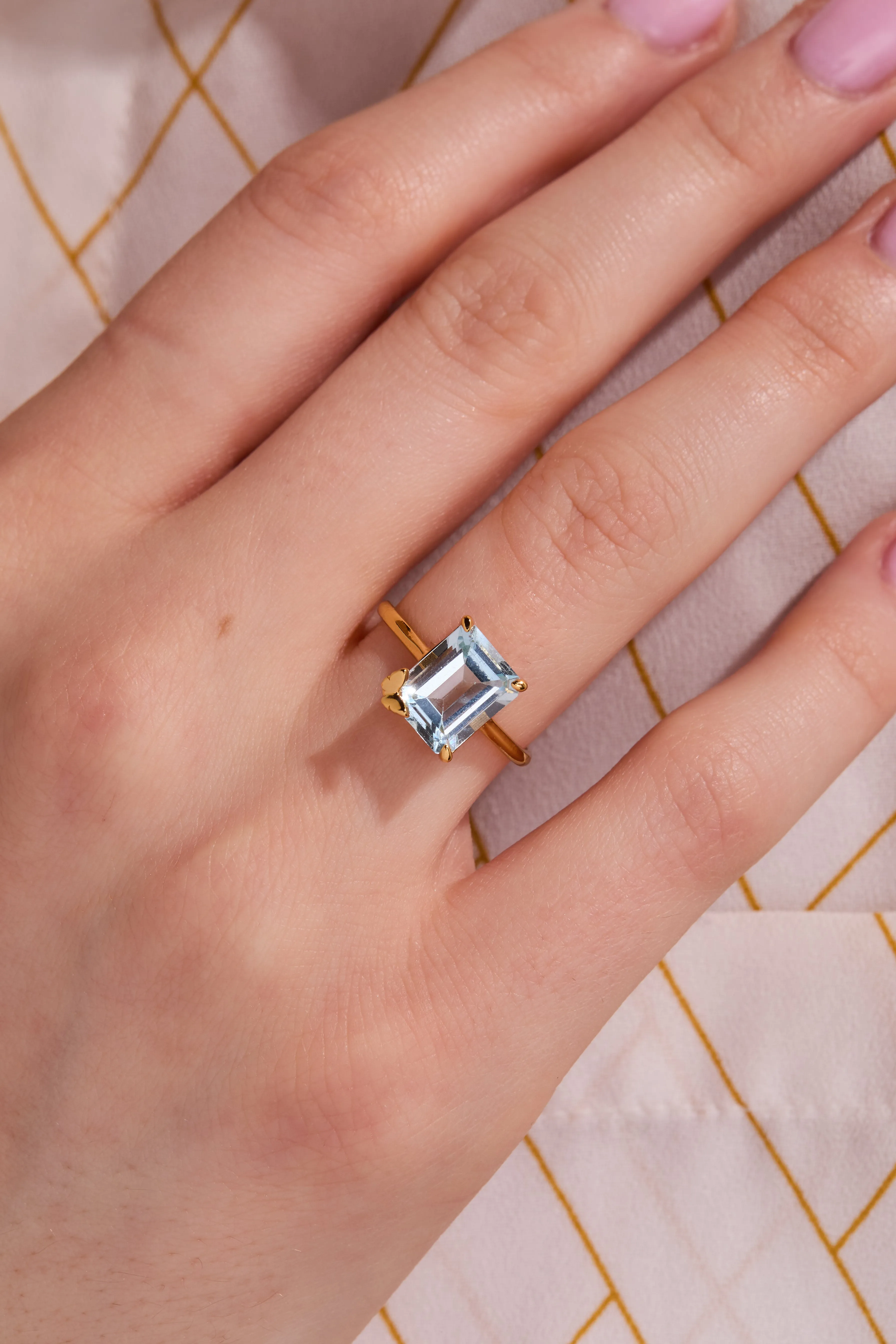 Butterfly Aquamarine Gold Gold Adjustable Ring W.