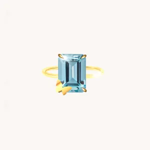 Butterfly Aquamarine Gold Gold Adjustable Ring W.