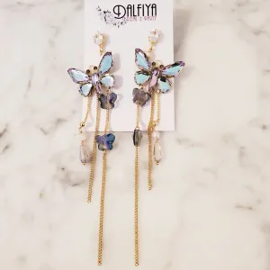 Butterfly Long Dangle Rhinestone Earrings