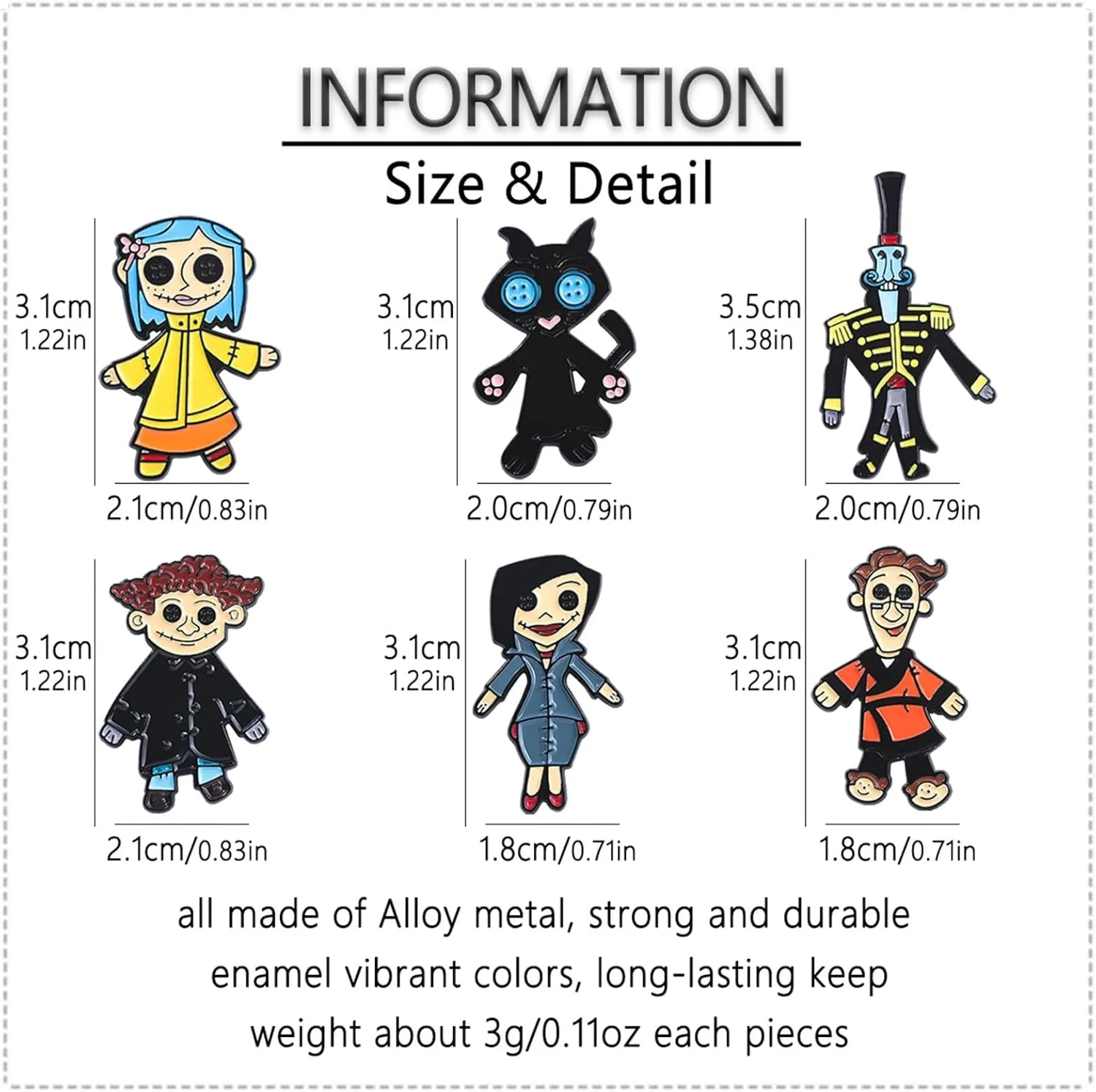 Cartoon Coraline Enamel Pins Set - Horror Movie Inspired Enamel Pins Brooch Coraline Cosplay Jewelry Halloween Christmas Gift for Women Men Fans