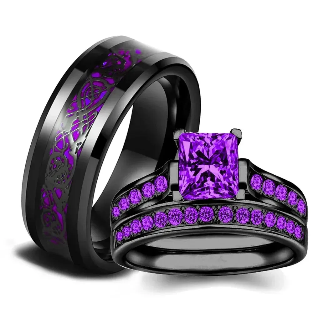 Celtic Dragon Couples Rings Set