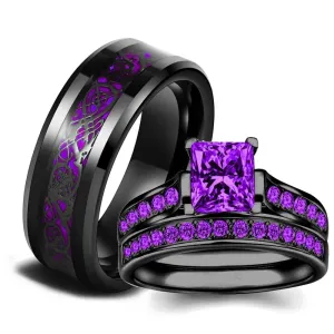 Celtic Dragon Couples Rings Set