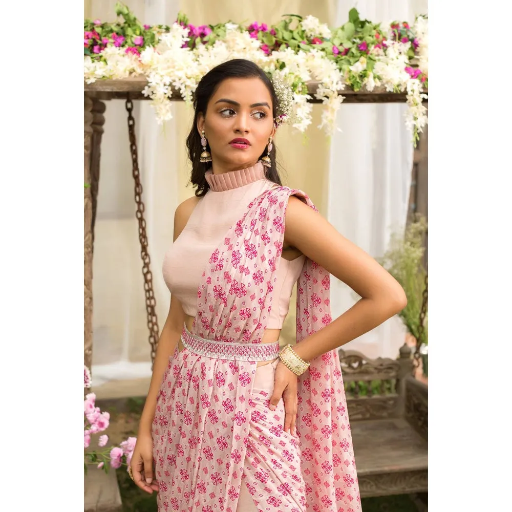 Chhavvi Aggarwal Pink Pant Saree With Stitched Blouse (Set of 3)