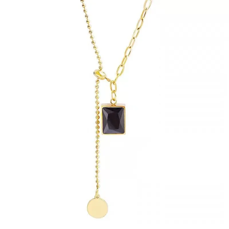 Classic Black Gem Square Stainless Steel Necklaces Charm Jewelry NCJT24
