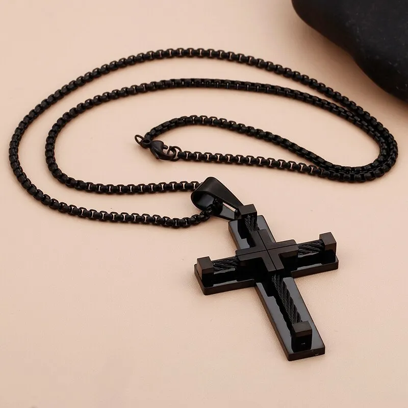 Classic Gold Plated Stainless Steel Cross Necklaces & Pendants For Men