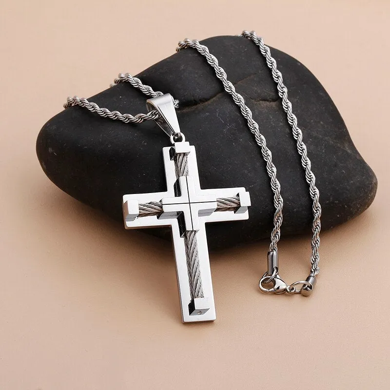 Classic Gold Plated Stainless Steel Cross Necklaces & Pendants For Men